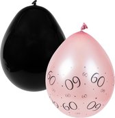 Ballonnen | 60 Jaar | 8 stuks | Zwart - Roze