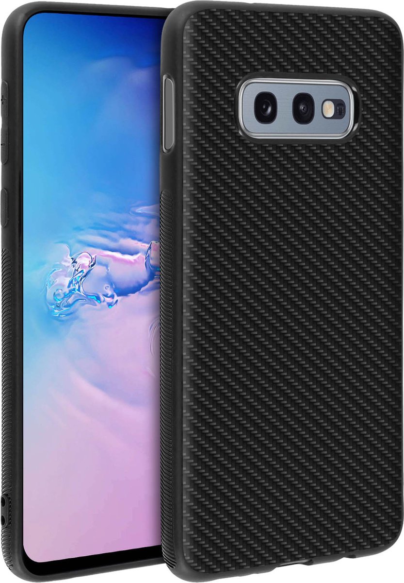 Geschikt voor Samsung S10e Beschermende Siliconen Gel Case Carbon Effect Zwart