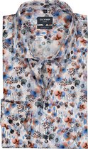 OLYMP modern fit overhemd - mouwlengte 7 - mouwlengte 7 - popeline - kleurig bloemen dessin - Strijkvrij - Boordmaat: 41