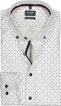 OLYMP modern fit overhemd - mouwlengte 7 - mouwlengte 7 - Oxford - wit met licht- en donkerblauw dessin (contrast) - Strijkvrij - Boordmaat: 42
