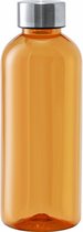 Kunststof waterfles/drinkfles/sportfles - oranje transparant - met RVS dop - 600 ml