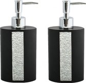 Distributeur/distributeur de savon MSV - 2x - Luanda - pierre artificielle - noir/paillettes argentées - 8 x 18 cm - 250 ml