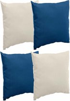 Hesperide Bank/sier/tuin kussens - binnen/buiten - set 4x stuks - beige/indigo blauw - 40x40 cm