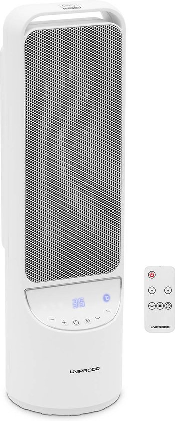 Uniprodo - Elektrische ventilatorkachel - 1200/2000 W - draaibaar - wit