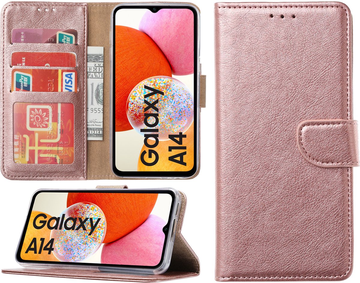 Samsung Galaxy A14 hoesje - Bookcase met pasjeshouder - Rosegoud