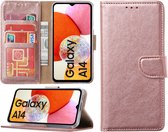 Arara Hoesje geschikt voor Samsung Galaxy A14 hoesje - Bookcase met pasjeshouder - Rosegoud