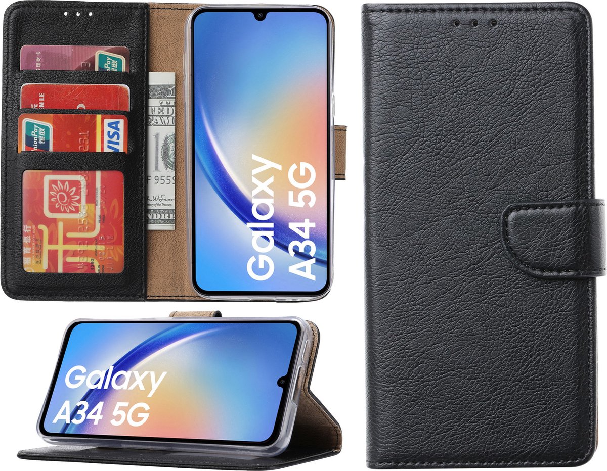 Samsung Galaxy A34 hoesje - Bookcase met pasjeshouder - Zwart