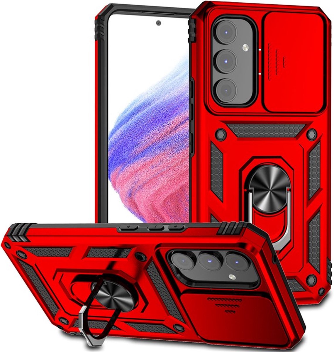MobyDefend Hoesje - Geschikt voor Samsung Galaxy A14 - Pantsercase Met Draaibare Ring - Rood