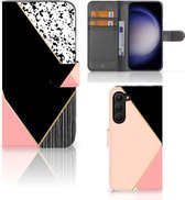 GSM Hoesje Geschikt voor Samsung Galaxy S23 Plus Bookcase Black Pink Shapes