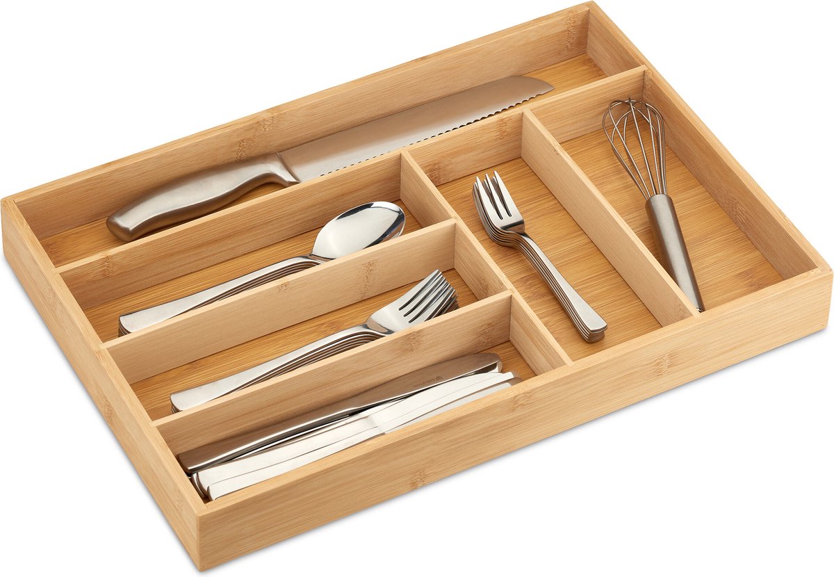 bestekbak - 6 vakken - bamboe - 5 x 44,5 x 30 cm - bestek organizer keukenlade
