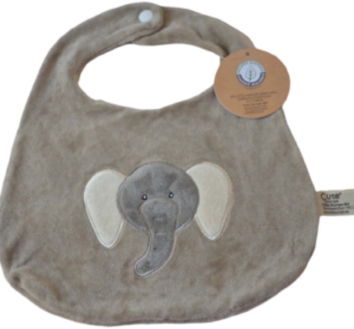 Goedkoopste Olifant slabbetje - grijs - zachte stof met drukknop