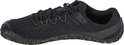 Zijzicht van de zwarte Merrell Vapor Glove 6 sportschoenen met veters, mesh stof en een zware buitenzool.