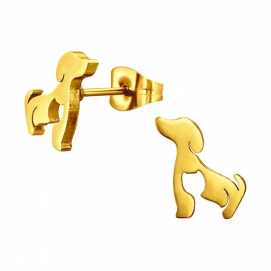 Oorstekers - oorbellen - Hond/Kat – cat/dog - edelstaal - goud verguld - gold plated - 11 mm