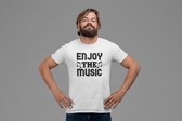 Rick & Rich - T-Shirt Enjoy The Music - T-shirt met opdruk - T-shirt Muziek - Tshirt Music - Wit T-shirt - T-shirt Man - Shirt met ronde hals - T-Shirt Maat 3XL