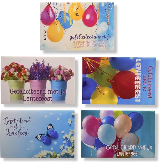 5 Cards & Crafts Luxe Wenskaarten Lentefeest | 12x17cm | Gevouwen kaarten met enveloppen