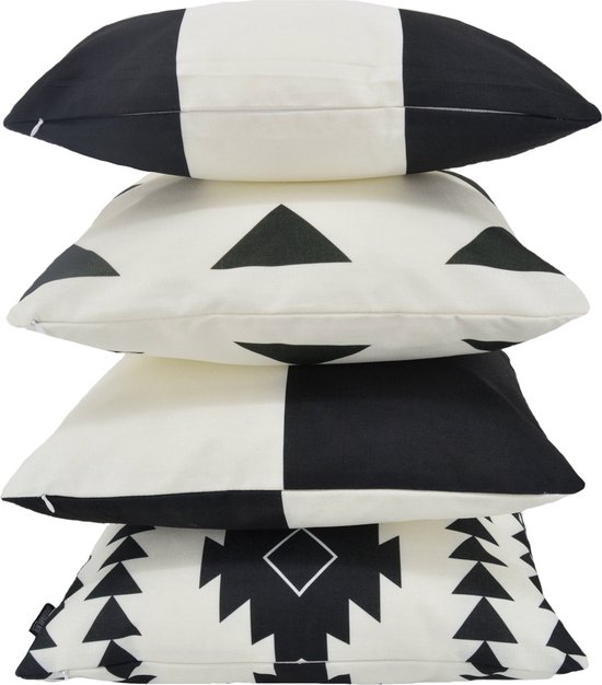 Sierkussen Dano Noir/ White #1 - Collection Plein air/Outdoor | 45 x 45 cm | Coton / Polyester