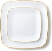 Decorline -32 Luxe herbruikbaar kunststof Party set - Wit met gouden rand-Square Collectie