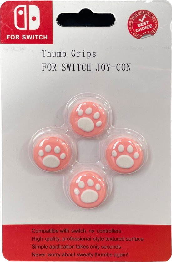 Thumb Grips geschikt voor Nintendo Switch/OLED/Lite - Roze met wit Pootjes - Performance Thumb Sticks - Cat Paws - Precision Rings -DUO PACK Thumbsticks - 4 stuks