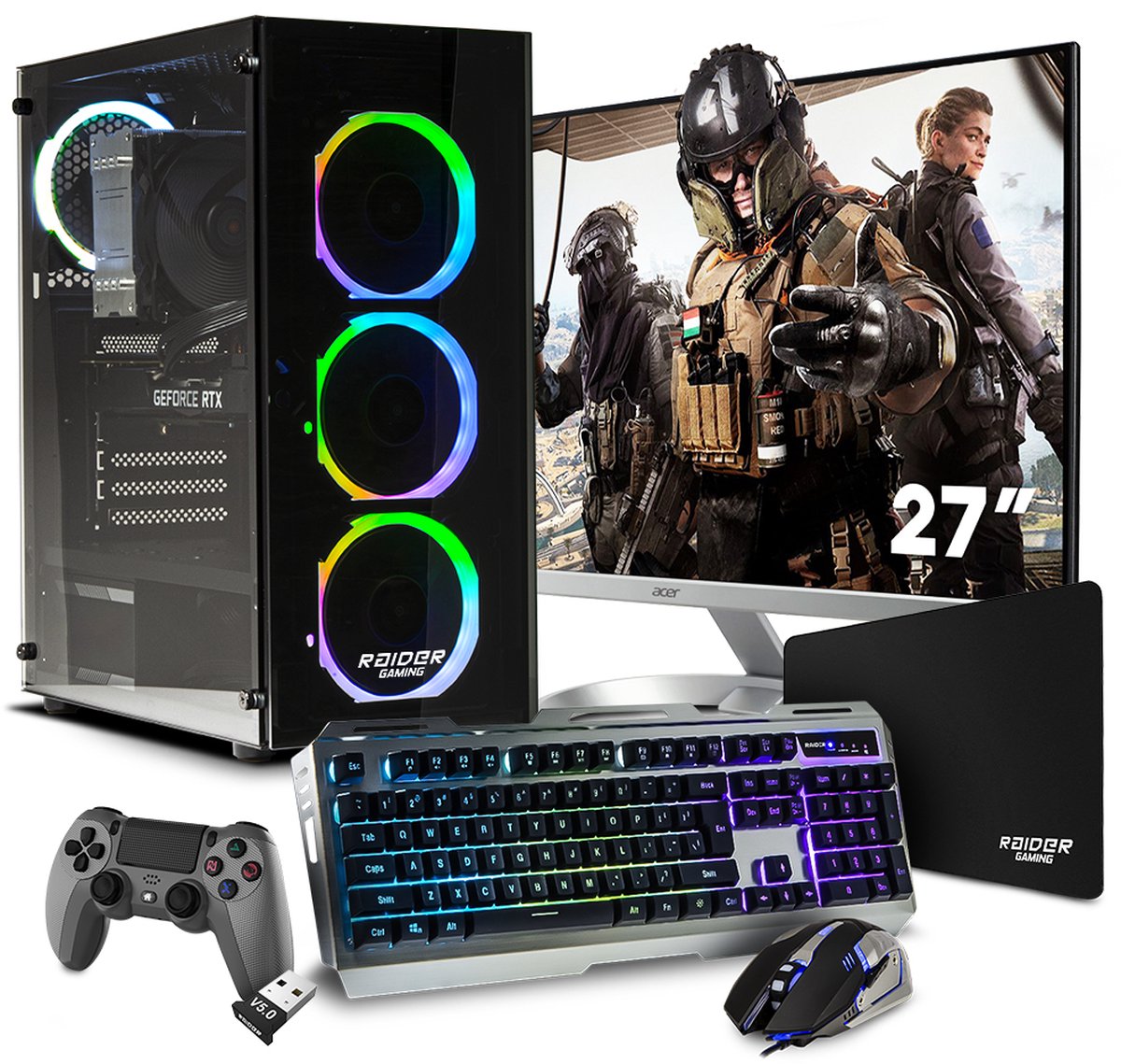 Complete set High-End Intel Game PC met 27 inch Gaming Monitor - incl. accessoires bundel en 27 RAIDER Gaming monitor - 16GB - NVIDIA RTX 3060Ti 8GB - 1000GB SSD - Windows 11