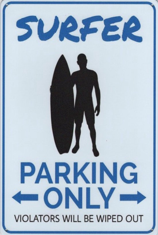 Foto: Wandbord transport humor strand beach parking only surfer