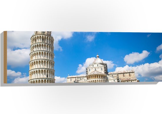 WallClassics - Hout - Toeristische Toren van Pisa in Italië - 90x30 cm - 9 mm dik - Foto op Hout (Met Ophangsysteem)