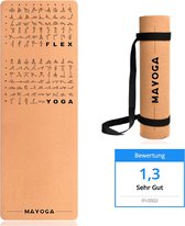 MAYOGA® Yogamat van kurk inclusief extra draagriem, met rek- en yoga-oefeningen, testwinnaar 01/2022 met de noot 1,3, de perfecte kurk-yogamat met 6 mm dikte, 183 x 61 x 0,6 cm