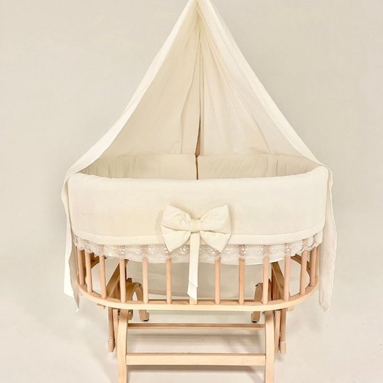 BabyRace Ovaal Beukenhouten Wiegje - Schommelwiegje - Inclusief Wiegbekleding