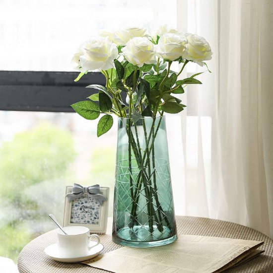 ROSIFY Fleurs artificielles - Fausses Fleurs - Roses Artificielles - Fleurs en Soie - Set de 10 Roses Artificielles - 50cm - Wit