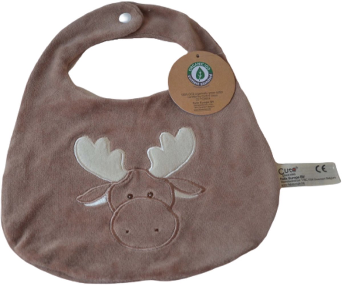 Goedkoopste Rendier slabbetje - chocolade bruine kleur - zachte stof met drukknop