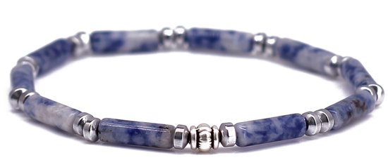 Fortuna Beads – Italia Blue Spot Stone – Kralen Armband – Heren & Dames – Wit Blauw – 16.5cm