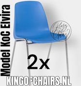 King of Chairs -set van 2- model KoC Elvira azuurblauw met verchroomd onderstel. Kantinestoel stapelstoel kuipstoel vergaderstoel tuinstoel kantine stoel stapel kantinestoelen stapelstoelen kuipstoelen stapelbare keukenstoel Helene eetkamerstoel