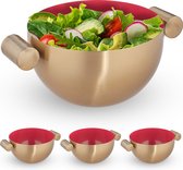 Relaxdays 4x serveerkom rvs - saladeschaal 1 liter - mengkom goud - metalen schaal keuken