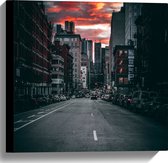 Canvas - Stad in de Avond met Zonsondergang - 40x40 cm Foto op Canvas Schilderij (Wanddecoratie op Canvas)