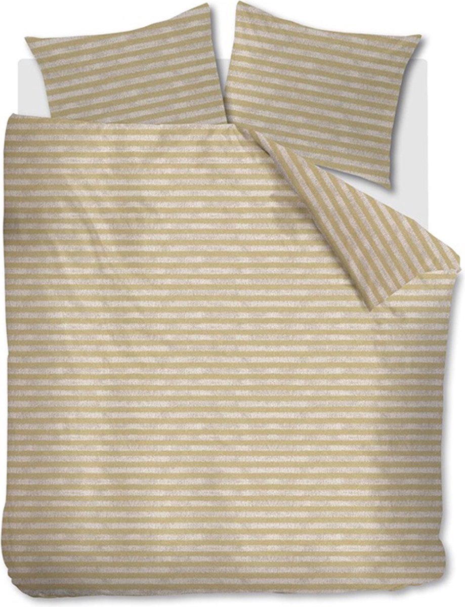 Knusse katoen dekbedovertrek Gebreid Strepen zand - tweepersoons (200x200/220) - fijn geweven en hoogwaardig - unieke dessin