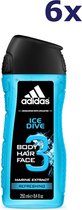 6x ADIDAS douche & shampoing homme - ICE DIVE 250 ML