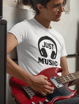 Rick & Rich - T-Shirt Just Music - T-shirt met opdruk - T-shirt Muziek - Tshirt Music - Wit T-shirt - T-shirt Man - Shirt met ronde hals - T-Shirt Maat L