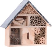 Vlinderhuis/bijenhuis/wespenhotel voor insecten 30 cm met metalen dak - Tuindecoratie - Diervriendelijk - Bijenhuisje/vlinderhuisje/lieveheersbeestjehuis