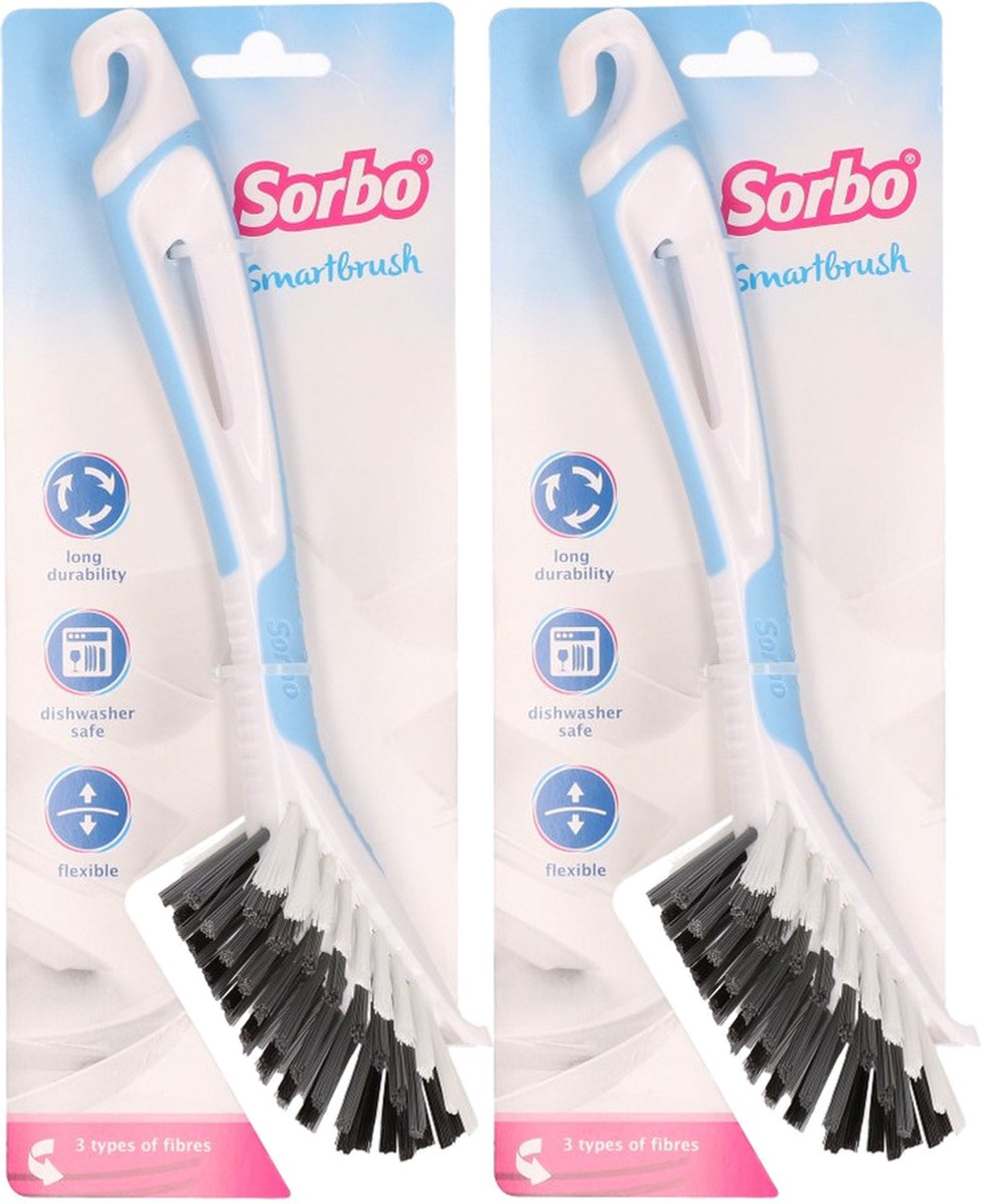 Goedkoopste Set van 2 Sorbo Smartbrush afwasborstels blauw/wit - Afwassen afwasborstel - Huishoudelijke keukenaccessoires