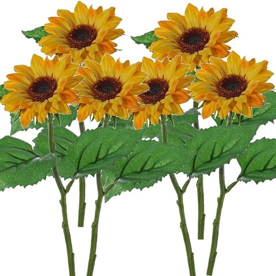 6x Gele zonnebloemen kunstbloem 35 cm - Helianthus - Kunstbloemen boeketten