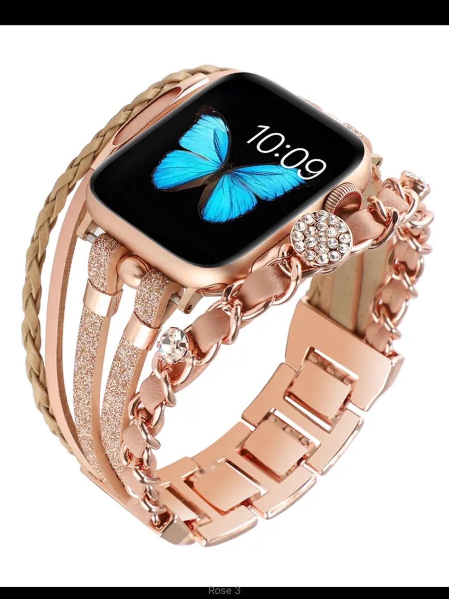 Apple Watch bohemian horloge bandje 38-40-41mm leer stras bling stalen sluiting
