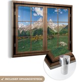 MuchoWow® Glasschilderij 120x80 cm - Schilderij acrylglas - Doorkijk - Berg - Natuur - Foto op glas - Schilderijen