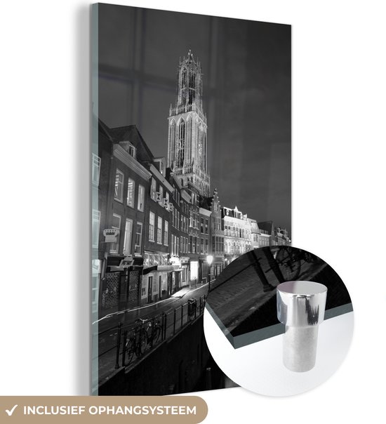 Peinture sur verre - La Tour Dom et l'ancien canal d'Utrecht aux Pays- Nederland - noir et blanc - 40x60 cm - Peintures sur Verre Peintures - Photo sur Glas