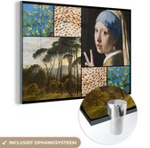 MuchoWow® Glasschilderij 60x40 cm - Schilderij acrylglas - Meisje met de parel - Collage - Oude meesters - Foto op glas - Schilderijen