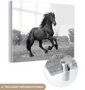 MuchoWow® Glasschilderij 80x60 cm - Schilderij acrylglas - Paard - Zwart - Natuur - Foto op glas - Schilderijen
