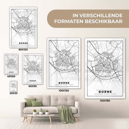 ® Glasschilderij 40x60 cm - Schilderij acrylglas - Kaart - Borne - Zwart - Wit - Foto op glas - Muurdecoratie woonkamer - Wanddecoratie slaapkamer - Schilderijen