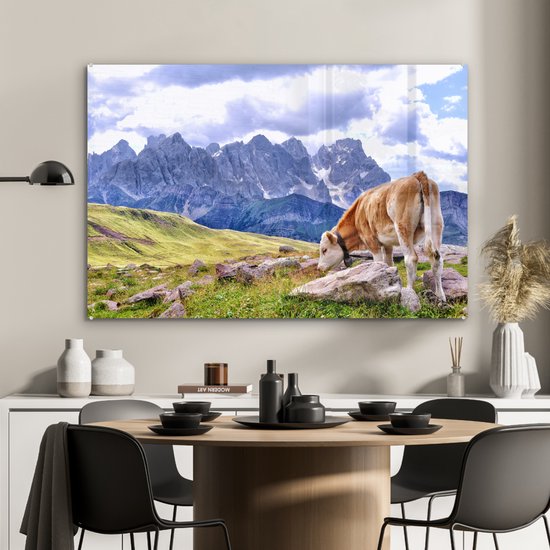 Les vaches paissent les pâturages alpins Glas 120x80 cm - Tirage photo sur Glas (Décoration murale en plexiglas)