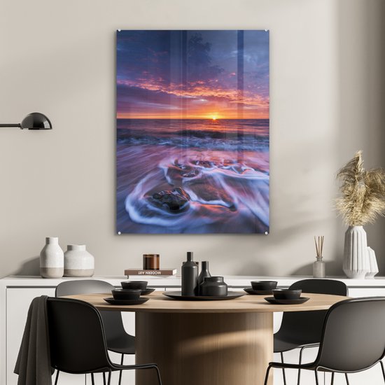 Coucher de soleil sur la mer du Nord au parc national anglais North York Moors Plexiglass 60x80 cm - Tirage photo sur Glas (décoration murale en plexiglas)