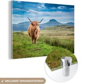 MuchoWow® Glasschilderij 30x20 cm - Schilderij acrylglas - Koe - Landschap - Schotland - Foto op glas - Schilderijen