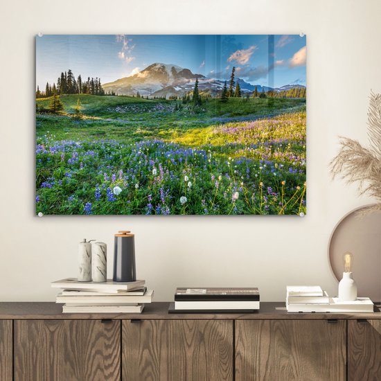 MuchoWow® Peinture sur verre 60x40 cm - Peinture sur verre acrylique - Berg - Fleurs - Printemps - Photo sur verre - Peintures