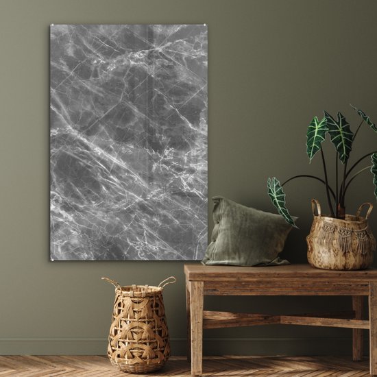 MuchoWow® Peinture sur verre 80x120 cm - Peinture sur verre acrylique - Marbre - Structure - Grijs - Wit - Photo sur verre - Peintures